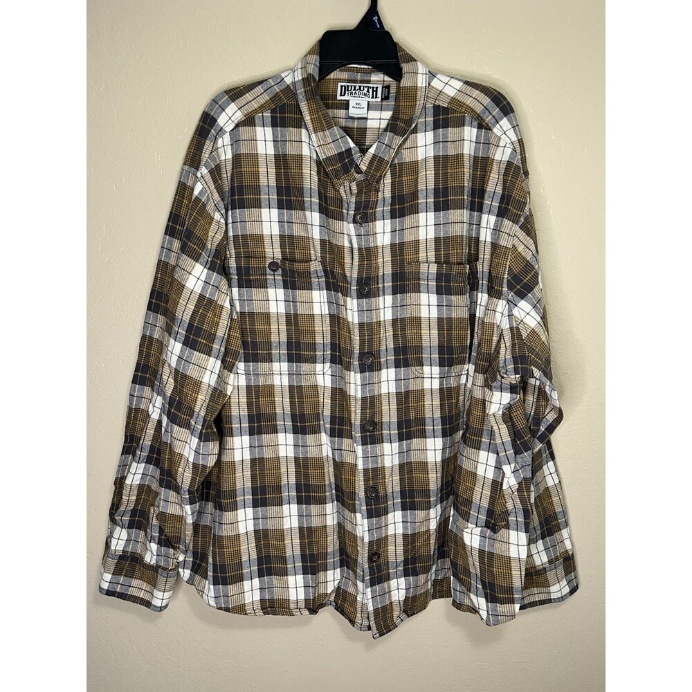 Duluth Trading Company Free Swingin' Flannel Shirt 3XL  Relaxed Fit Brown